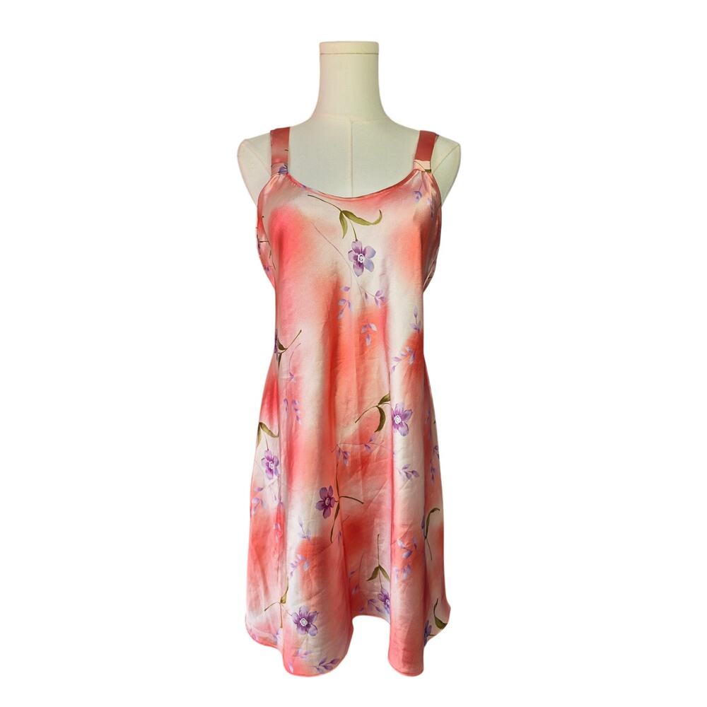 DENTELLE Vintage Pink Coral Watercolor Satin Slip Nightgown